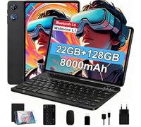 Tablet 10 Pollici Android Octa-Core, 22 GB RAM+128 GB ROM, TF 2 TB, BT 5.0, 8000 mAh, 8+5 MP, 1280 x 800 FHD IPS, GPS, Widevine L1, GMS Certificazione, 5G WiFi 6, Tablet con Tastiera e Mouse, Grey