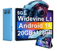 Tablet 11 Pollici Android 14 con Widevine L1, 8000 mAh+Ricarica Rapida 18 W, 5MP+13MP, 20 GB RAM+128 GB ROM (Espandibile Fino a 1 TB), 5G Wi-Fi, GPS, Octa-Core 2.0 GHz, 1280*800, Face ID, USB-C, Blu