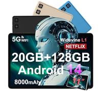 Tablet 11 Pollici Android 14 con Widevine L1, 8000 mAh+Ricarica Rapida 18 W, 5MP+13MP, 20 GB RAM+128 GB ROM (Espandibile Fino a 1 TB), 5G Wi-Fi, GPS, Octa-Core 2.0 GHz, 1280*800, Face ID, USB-C, Nero
