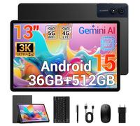 Tablet 13 Pollici 2.2GHz Helio G99 Octa-Core Gaming Tablet Android 15, 36GB RAM+512GB ROM(TF 8TB), Dual SIM 4G LTE+5G WiFi, 11580mAh 18W PD/4 Altoparlanti/Widevine L1/13MP/GPS, Con tastiera/custodia