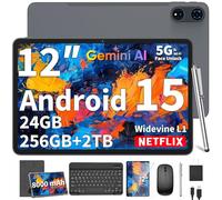 Tablet 2025 da 12 pollici, Android 15 tablet con tastiera, 24 GB+256 GB+2 TB espandibile, display 2K, tablet PC con WiFi 5G, Octa-Core, 8000 mAh, BT5.0, GMS, GPS, tablet 2 in 1 con custodia, mouse