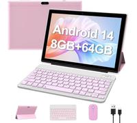 tablet Android 14 da 10 pollici, tablet 2 in 1 con tastiera/mouse/custodia/pennino, 8 GB di RAM+64 GB ROM/1 TB Espandi tablet, processore quad-core da 1,8 GHz, display touch HD