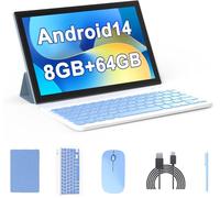 Tablet Android 14, 10 pollici 8 GB RAM+64 GB ROM/1 TB Expand Tablet, processore quad-core da 1,8 GHz, touch screen IPS 1280 x 800, tablet 2.4G/5G Wifi 6 BT 5.0, tablet 2 in 1 con tastiera/caso/mouse