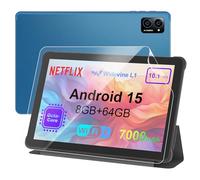Tablet Android 14 da 10" Octa-Core, 8 GB di RAM 64 GB (espandibile fino a 1 TB), batteria 7000 mAh, display IPS HD da 10,1 pollici, Wi-Fi 6 e OTG, tablet in metallo con custodia per la produttività
