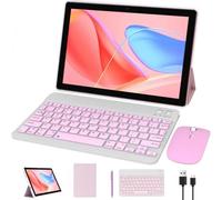 Tablet Android 14 da 10 pollici 2 in 1 con tastiera, 64 GB + 8 GB RAM, display da 10,1", fotocamera da 8 MP, batteria da 6000 mAh, include tastiera, mouse, custodia, penna stilo - Wifi-6, Bluetooth