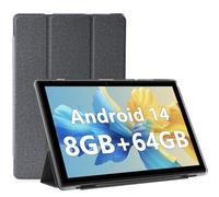 Tablet Android 14, tablet da 10 pollici con custodia, 8 GB RAM+64 GB ROM/512 tablet espandibile, processore quad-core da 1,8 GHz, touch screen IPS 1280 x 800, fotocamera 8 MP, batteria 6000 mAh,
