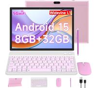 Tablet Android 15 10" 2 in 1 con tastiera/mouse/custodia/penna, 8 GB di RAM + 32 GB di ROM/1 TB espandibile, processore quad-core 1,8 GHz, touch screen HD 1280 x 800, fotocamera 8 MP, tablet