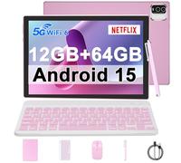 Tablet Android 15, 10 pollici 12 GB RAM+64 GB ROM (espansione max 1 TB), processore quad-core da 1,8 GHz, fotocamera 8 MP/batteria 6000 mAh, tablet touchscreen HD 1280 x 800, tablet 2 in 1 con