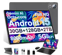 Tablet Android 15 128 GB ROM + 2 TB 8000mAh Studio+Intrattenimento-Nero | 10,1 pollici, Netflix/Prime Video, Uso Prolungato, BT 5.0, GPS, GMS, Tablet PC Include mouse, tastiera e custodia protettiva