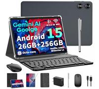 Tablet Android 15 2026 da 10 pollici con tastiera, 26 GB+256 GB, 2 TB Expand, Gemini AI Tablet PC con Octa-Core, 8000 mAh, 5G WiFi, GPS, GMS, Widevine L1, tablet 2 in 1 con custodia, mouse, penna