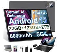 Tablet Android 15 30 GB RAM + 128 GB ROM + 2 TB Gemini AI Octa Core-Nero | 10,1 pollici, Widevine L1, 8000 mAh, BT 5.0, GPS, GMS, Tablet PC Include mouse, tastiera e custodia protettiva