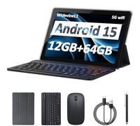 Tablet Android 15 da 10 pollici, 12 GB di RAM+64 GB di ROM+1 TB espandibile, tablet 2 in 1 con tastiera/caso/mouse/stilo, processore quad-core da 1,8 GHz, fotocamera da 8 MP, tablet con schermo HD IPS