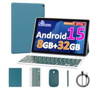 Tablet Android 15 da 10 pollici, 6 GB RAM 32 GB ROM potente CPU quad-core, tablet PC con risoluzione 1280 x 800, fotocamera da 8 MP, batteria da 6000 mAh, tablet 2 in 1 con tastiera, custodia, mouse