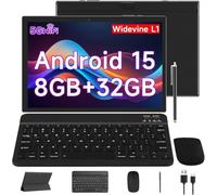 Tablet Android 15 da 10 pollici, tablet 2 in 1 con tastiera/mouse/custodia/stilo, 8 GB di RAM+32 GB ROM/1 TB Expand Tableta, processore quad-core da 1,8 GHz, touch screen HD 1280 x 800, fotocamera 8