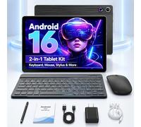 Tablet Android 16 aggiornato 2026 da 10,1 pollici con touch screen IPS HD, doppia fotocamera, memoria da 64 GB di espansione da 1 TB, kit tablet 8 in 1 con tastiera, custodia protettiva, mouse, stilo