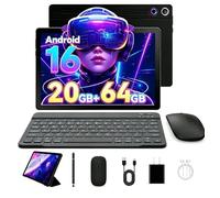 Tablet Android 16 aggiornato 2026 da 10,1 pollici con touch screen IPS HD, doppia fotocamera, memoria da 64 GB di espansione da 1 TB, kit tablet 8 in 1 con tastiera, custodia protettiva, mouse, stilo