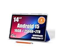 Tablet con schermo grande da 14 pollici, Android 15, 16 GB di RAM, 256 GB ROM, display IPS FHD 1920 x 1200, Widevine L1, ricarica 10000 mAh 18 W, Wi-Fi e Bluetooth, 4G LTE, con custodia e pennino