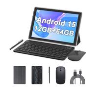 Tablet da 10 pollici Android 15 tablet 2025, tablet 2 in 1 con tastiera 12 GB di RAM + 64 GB ROM, 1280 x 800, tablet 2 MP+8 MP 6000 mAh, include tastiera/mouse/custodia/penna stilo/Bluetooth 5G Wifi-6