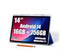 Tablet con schermo grande da 14 pollici, Android 15, 16 GB di RAM, 256 GB ROM, display IPS FHD 1920 x 1200, Widevine L1, ricarica 10000 mAh 18 W, Wi-Fi e Bluetooth, 4G LTE, con custodia e pennino