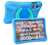 Tablet OUKITEL OT6 per Bambini, 16GB RAM+64GB ROM, Android 13, 10" HD, 8000mAh, Controllo Parentale, BT5.0, Giochi Educativi, Blu