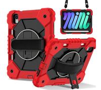 Tablet PC Caso Custodia compatibile con iPad Mini 7 (A17 Pro) 2024, antiurto, ibrida resistente, con supporto girevole, cinturino staccabile e portapenne integrato, rivestimento antigraffio in silicon