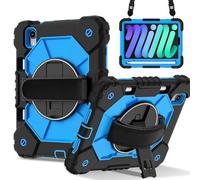 Tablet PC Caso Custodia compatibile con iPad Mini 7 (A17 Pro) 2024, antiurto, ibrida resistente, con supporto girevole, cinturino staccabile e portapenne integrato, rivestimento antigraffio in silicon