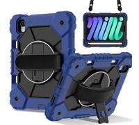 Tablet PC Caso Custodia compatibile con iPad Mini 7 (A17 Pro) 2024, antiurto, ibrida resistente, con supporto girevole, cinturino staccabile e portapenne integrato, rivestimento antigraffio in silicon