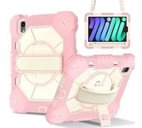 Tablet PC Caso Custodia compatibile con iPad Mini 7 (A17 Pro) 2024, antiurto, ibrida resistente, con supporto girevole, cinturino staccabile e portapenne integrato, rivestimento antigraffio in silicon