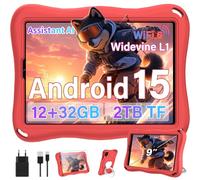 Tablet per bambini da 9 pollici, rosso | 32 GB ROM, 2 TB TF, Android15, Face ID, EVA Case