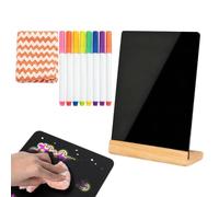 Tabletop Chalkboard - Black Acrylic Writing Board, Natural Beech Base, Comp | Table Message Display, Horizontal Vertical Design | Cafe Bakery Bar Shop Wedding Kitchen Party Home Decor