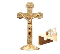 Tabletop Gesù Cristo Crocifissione - Scultura in ferro cattolico in oro antico con supporto | Figura di decorazione della casa religiosa, decorazione incrociata cristiana per altare, cappella, spazio
