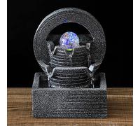 Tabletop Mini Fountain with LED Lights And Rolling Crystal Ball Indoor Small Fountains Running Water Resin Decorations Lucky Waterfall Crafts/Feng Shui Ornaments for Living Room/Bedroom/Office (A)