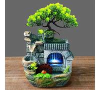 Tabletop Mini Rockery Fountain with LED Lights ?Indoor Small Fountains Running Water Resin Decorations Feng Shui Ornaments for Living Room/Bedroom/Office Modern Home Lucky Waterfall Craft
