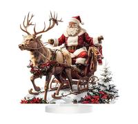 Tabletop Santa Figurine - Santa Sleigh Reindeer Christmas Figurine, Acrylic Sant Claus Decoration, 2D Holiday Sleigh With Reindeers Festive | Ornament Tabletop Figurine For Winter Home Decor Party