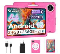 tablette 11 Pouces, Android 15 Tablet Pour Enfants, 24GB RAM+256GB ROM 2TB FT, Octa-Core UFS 2.2, 8000mAh WiFi 6, Widevine L1 GMS Certified, Parental Control With 360°Rotatable EVA Case-Rose Pâle