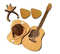 TABSIRAH Scatola per plettro per chitarra, in legno, unico, per chitarra acustica, contenitore per plettro per basso, scatola incisa per la casa, piccoli oggetti, Attributo singolo, Refer to