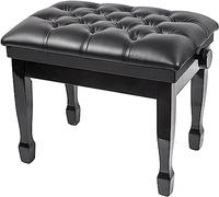 Taburete de Piano, banco de Piano, taburete de tocador, altura Ajustable, con compartimento de almacenamiento, cojín acolchado de Cuero Genuino, capacidad de carga de Hasta 180 kg, 58 x 41 x 48-58 cm