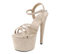 Tacchi Alti da 17 cm da Donna | Sandali con Plateau e Cinturini alla Caviglia | Tacchi estremi con Suola Antiscivolo per Le Regine delle Discoteche e Gli artisti sul palco,off White,35 EU