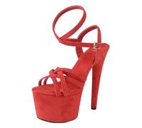 Tacchi Alti da 17 cm da Donna | Sandali con Plateau e Cinturini alla Caviglia | Tacchi estremi con Suola Antiscivolo per Le Regine delle Discoteche e Gli artisti sul palco,Rosso,35 EU
