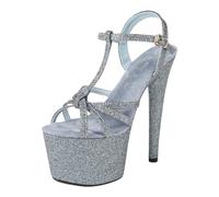 Tacchi Alti da 17 cm da Donna | Sandali con Plateau e Cinturini alla Caviglia | Tacchi estremi con Suola Antiscivolo per Le Regine delle Discoteche e Gli artisti sul palco,Blu,35 EU