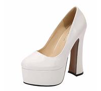 Tacchi Alti da Donna, 14 CM Tacco Spesso Donna Slip on Décolleté A Spillo Scarpe con Punta Chiusa Scarpe con Plateau E Tacco Alto Taglie Forti Unisex,Bianca,46 EU