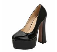 Tacchi Alti da Donna, 14 CM Tacco Spesso Donna Slip on Décolleté A Spillo Scarpe con Punta Chiusa Scarpe con Plateau E Tacco Alto Taglie Forti Unisex,Nero,35 EU