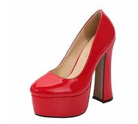 Tacchi Alti da Donna, 14 CM Tacco Spesso Donna Slip on Décolleté A Spillo Scarpe con Punta Chiusa Scarpe con Plateau E Tacco Alto Taglie Forti Unisex,Rosso,45 EU
