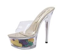 Tacchi Alti da Donna 15 Cm / 5.9IN Sexy Stiletto Open Toe Tacchi Alti Cristallo Fashion Pole Lap Dancing Stripper Platform Slip ON Sandalo Plus Size Uomo Décolleté,Gold1,36 EU