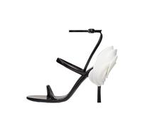 Tacchi Alti Sandali High Heels Tacco Spillo Punta Tonda Aperta Donna Cinturino alla Caviglia Fiori per Feste Matrimoni Appuntamenti 9,5 Cm-Black||36
