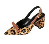 Tacchi Alti Sexy Leopardati Punta a Punta Slingback Tacco Largo per Gala Serale e Serate Fashion Colorblock con Fiocco Effetto Gambe Lunghe,Marrone,37 EU