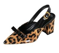 Tacchi Alti Sexy Leopardati Punta a Punta Slingback Tacco Largo per Gala Serale e Serate Fashion Colorblock con Fiocco Effetto Gambe Lunghe,Nero,40 EU