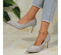 Tacchi alti stiletto alla moda con punta affusolata e glitter argento per donne - Tacco stabile per un uso più sicuro - Tacco alto slim di circa 7 cm - Classico tacco stiletto eterno - Tacchi alti sot