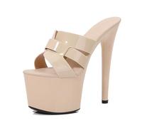 Tacchi altissimi da 17 cm da Donna | Sandali Stiletto Sexy per Matrimoni, Discoteche, Pole Dance/Strip Dance | Supporto Plantare e Design Antiscivolo,Beige,39 EU