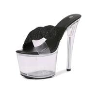 Tacchi altissimi da 17 cm da Donna | Sandali Stiletto Sexy per Matrimoni, Discoteche, Pole Dance/Strip Dance | Supporto Plantare e Design Antiscivolo,Nero,40 EU